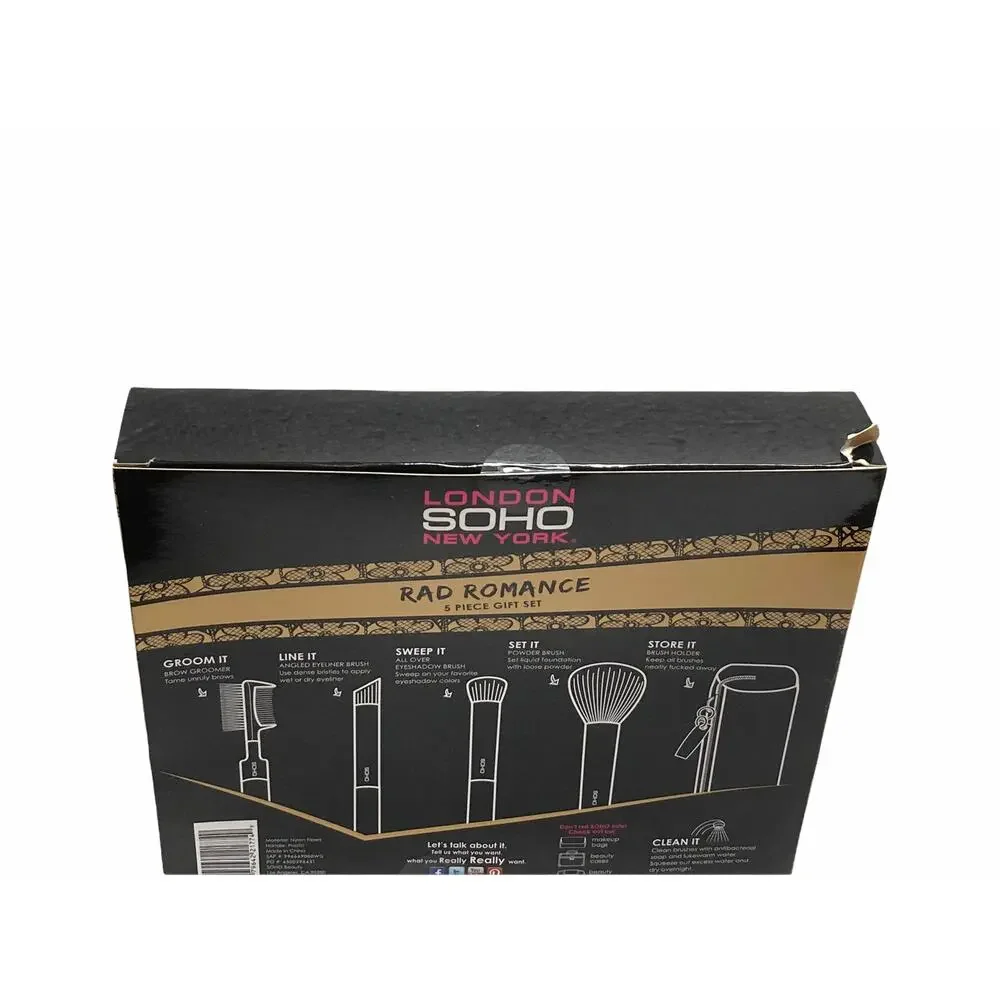 oho London NY Rad Romance 5 Piece Makeup Brush Gift Set Eye Brow Groomer Powder
